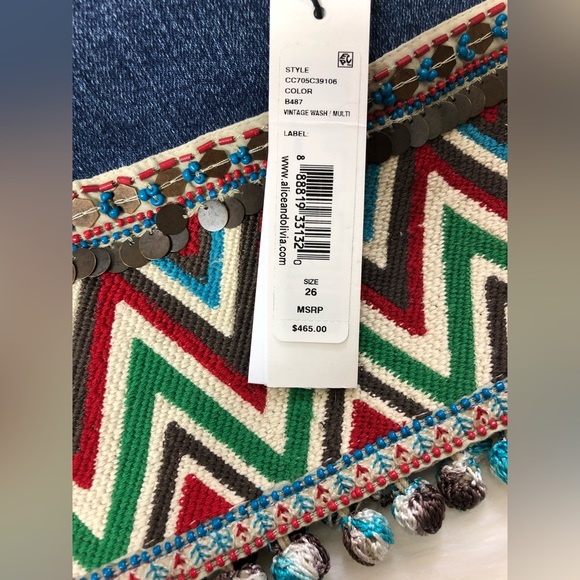 NWT Alice Olivia Beta Embroider Pom-Pom Hem Denim Wide Leg High Waist Jeans - Picture 8 of 8